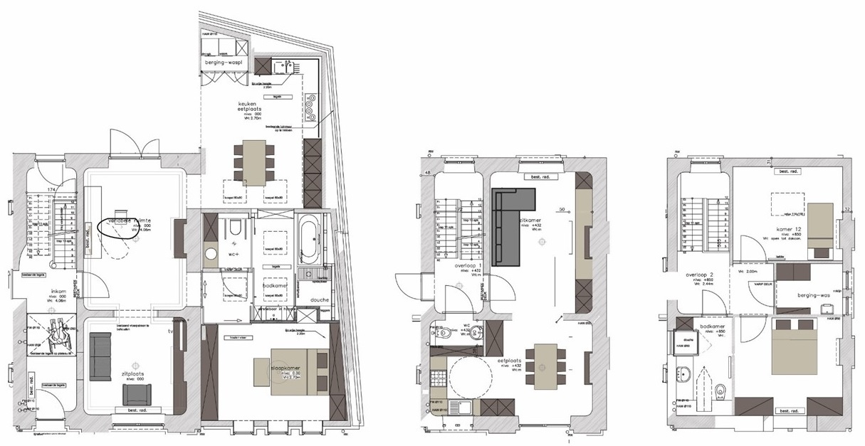Plans du rez-de-chaussée et des unités d’habitation des étages supérieurs